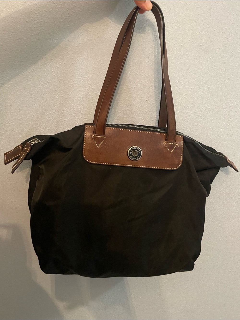 Dooney & Bourke Vintage Y2K Cabriolet Small Demi Black Tote Brown Leather Trim